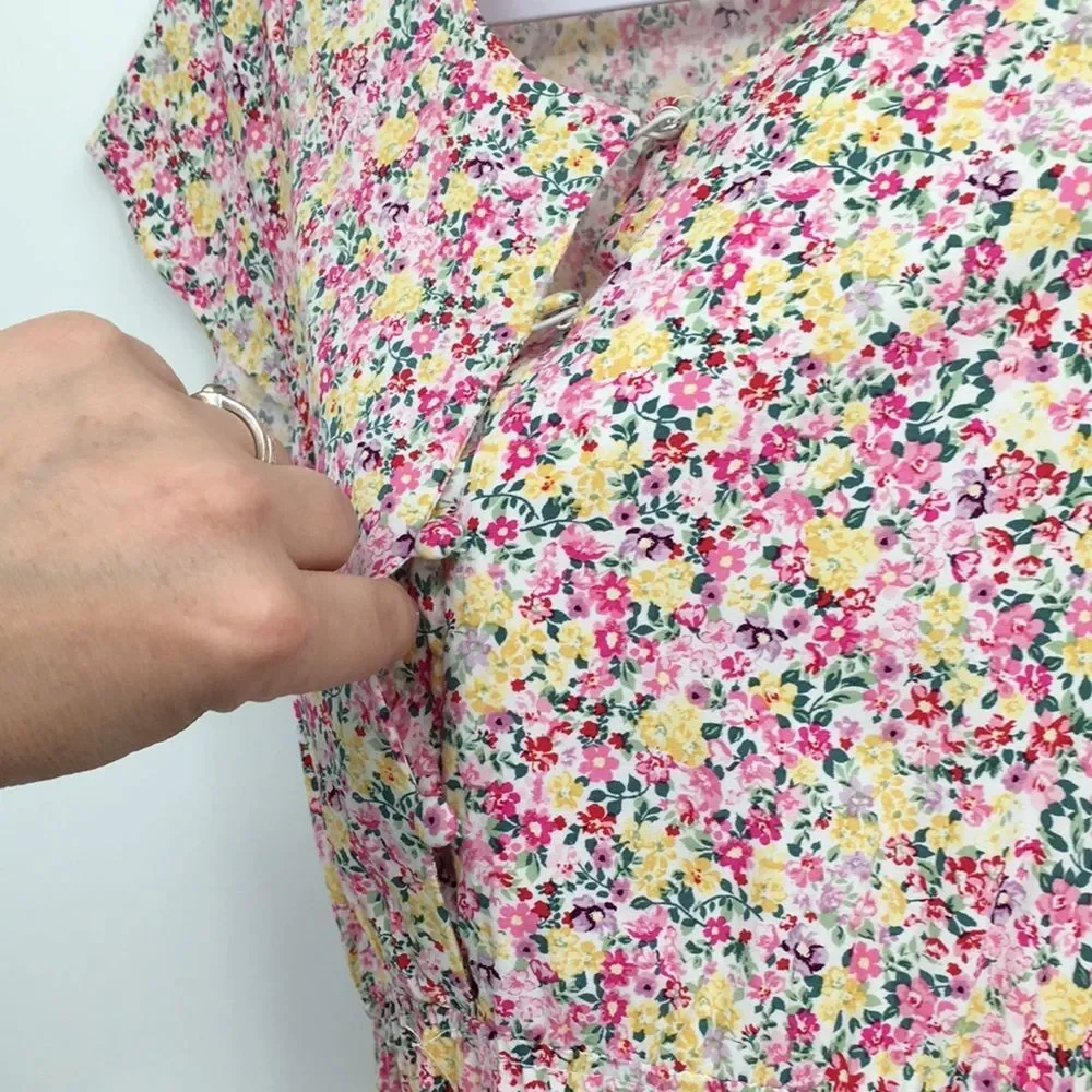 Passport Girls Pink Yellow Green Button Up Elastic Waist Sundress 14